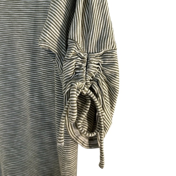 Talbots cotton green white modal striped top with tie sleeves M - Picture 5 of 11